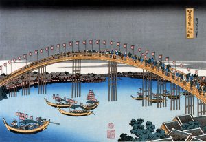 Кацусика Хокусай "Мост Тенма в провинции Сэцу, Из редких видов знаменитых японских мостов"